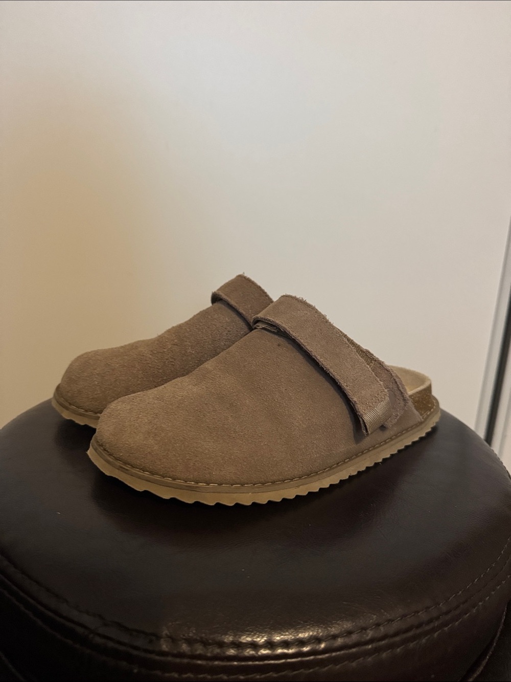 Women’s Suede Slip-On Mule Loafers in Taupe